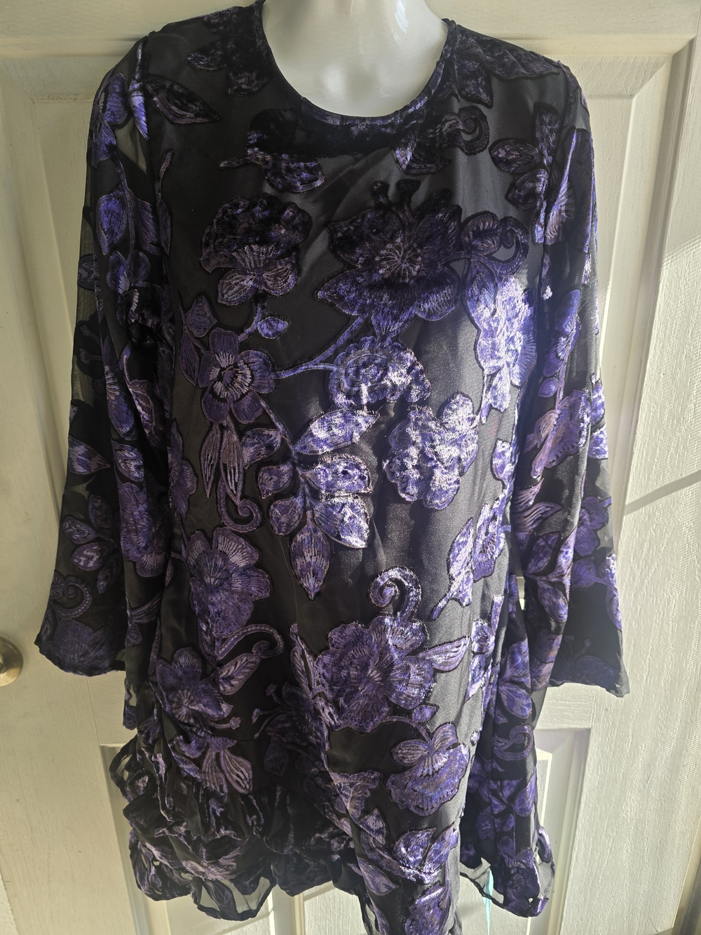 Nasty Gal Black Top with Purple Floral Burnout Velvet